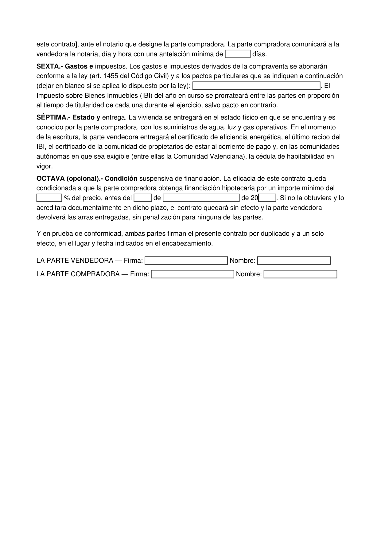 Modelo de contrato de arras penitenciales de vivienda para descargar y rellenar (página 2)